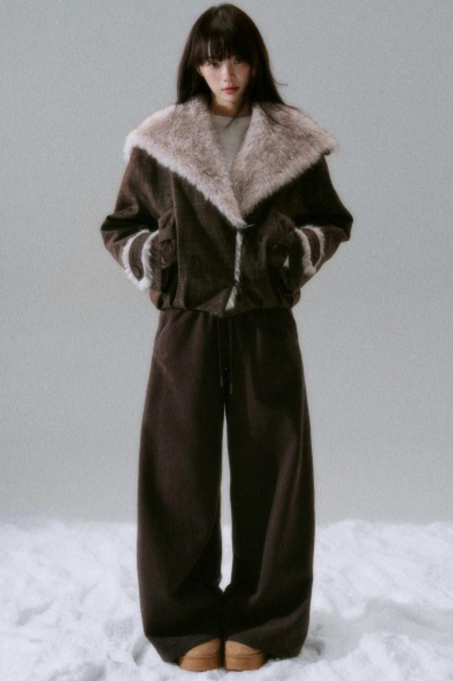 Navy Collar Plush Jacket