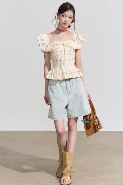 Blusa francese a fiori con volant