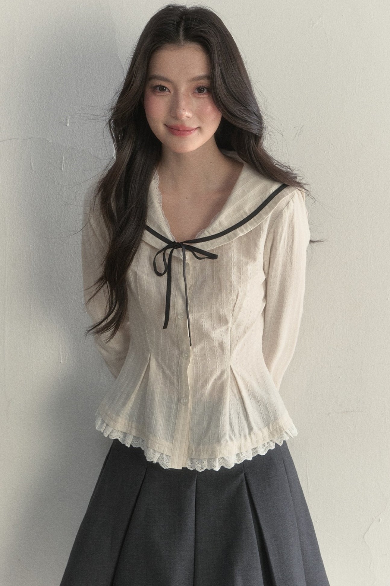 Texture Long Sleeve Waist Shirt Set-Up