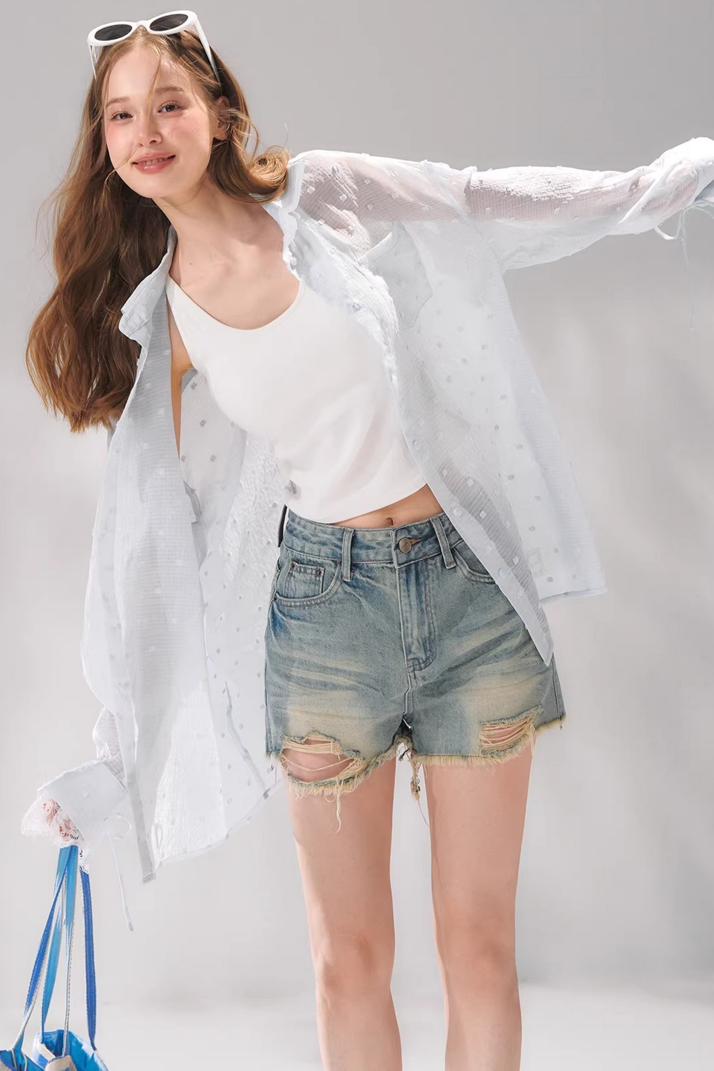 Shorts de Denim en A Desgastados