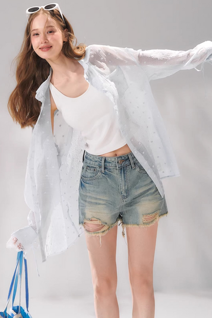 Shorts de Denim en A Desgastados