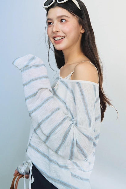 Blue Striped Bag-Up T-Shirt