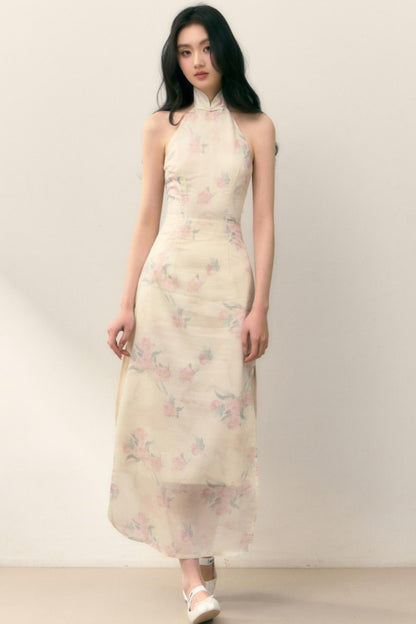 Pastel Lotus Neck-Tie Oriental Dress