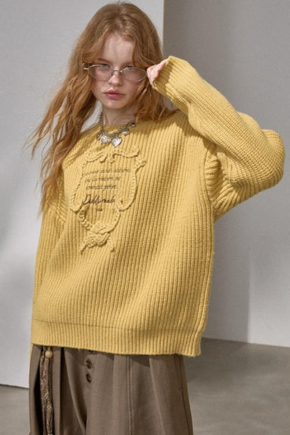Ribbon Embroidery Crew Neck Sweater