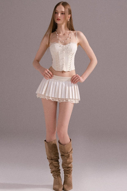 Hot Luxury Cropped Corset Two-Piece Lace Set-Up