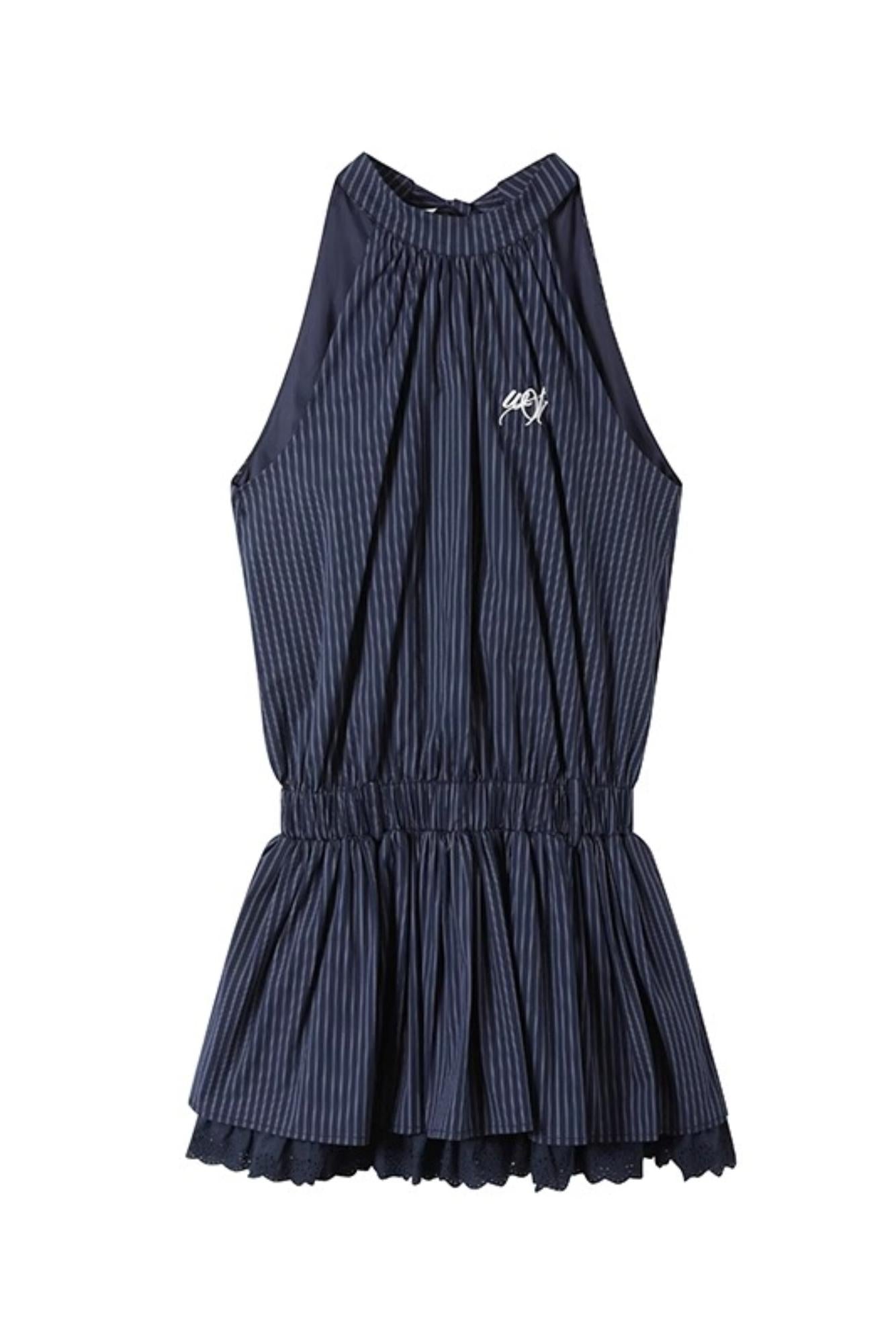 Blue Plaid Halter Dress