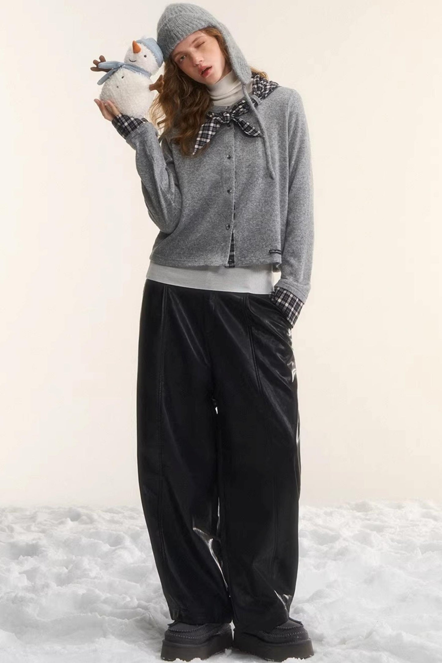 Elastic Waist Black Leather Pants