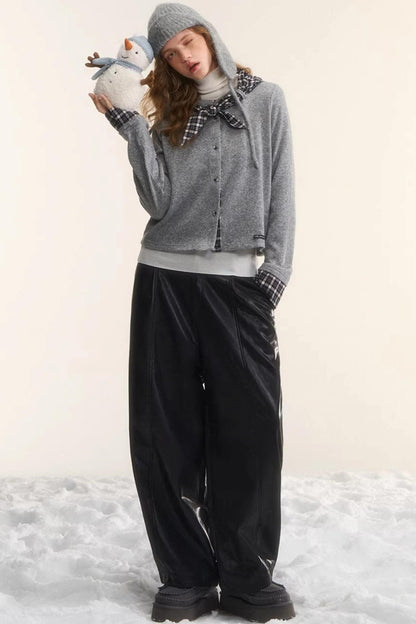 Elastic Waist Black Leather Pants