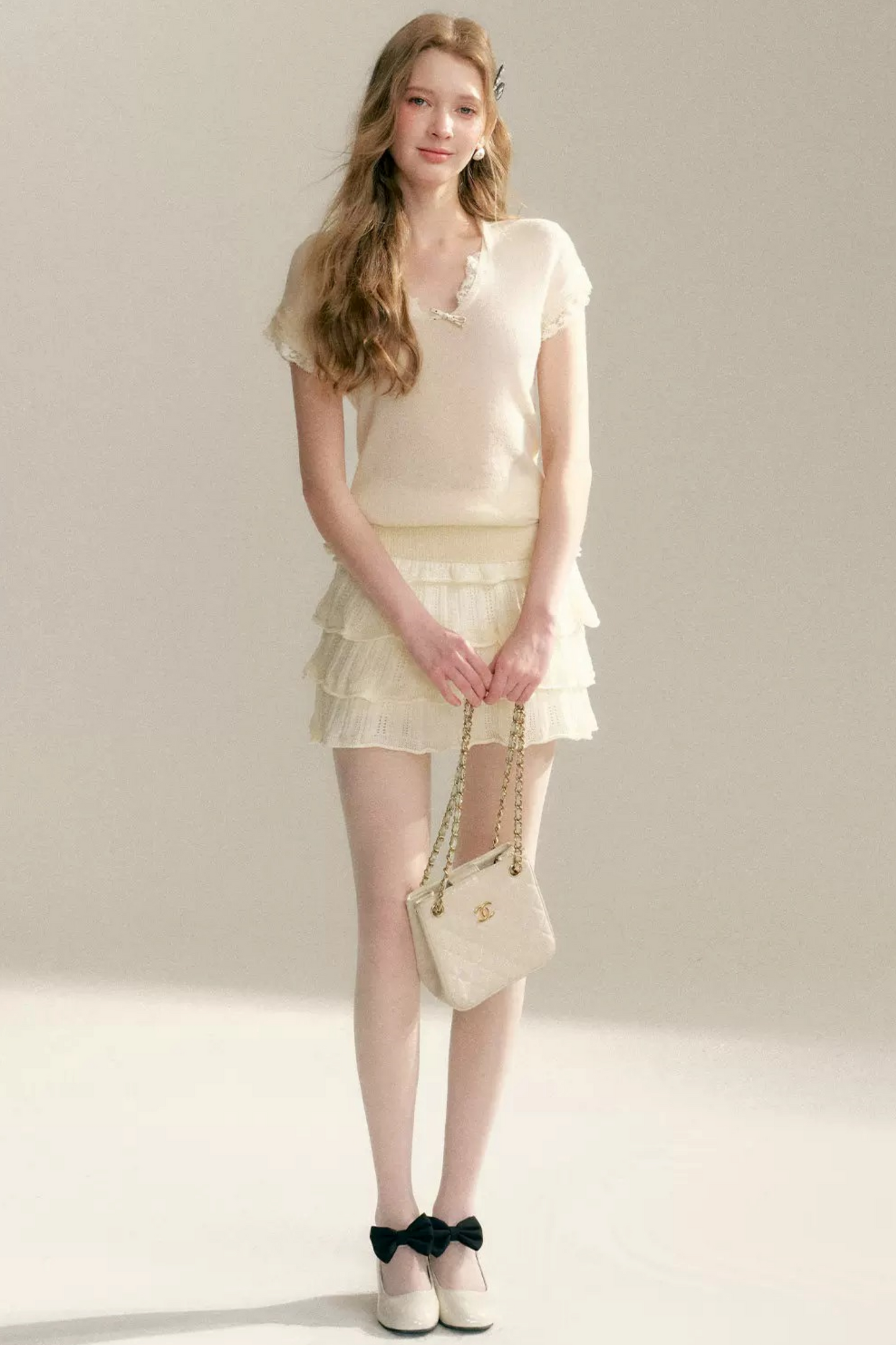 Lace-Tiered Knit Top Set-Up