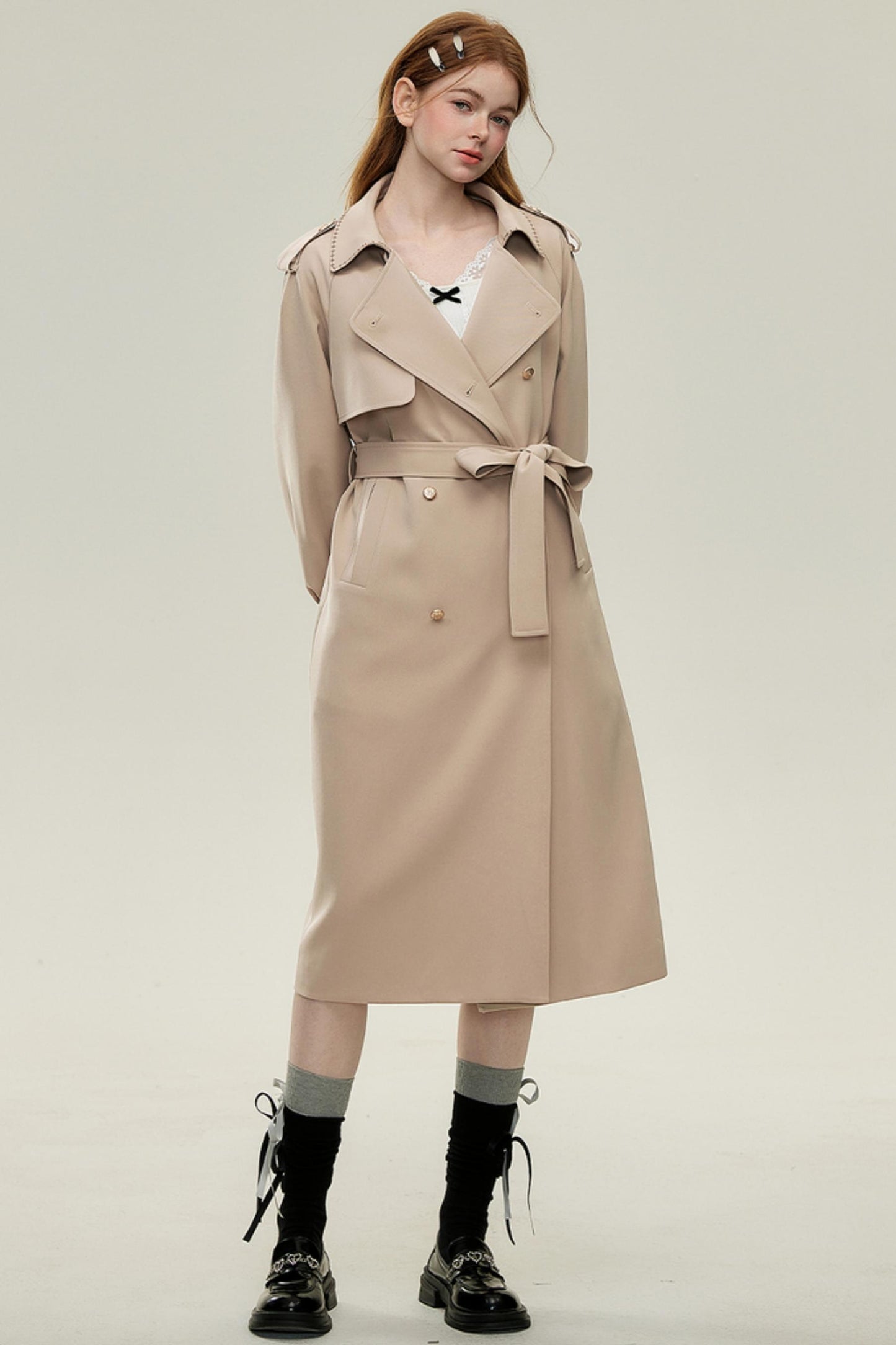 Oatmeal Chic Double-Breasted Trench Coat