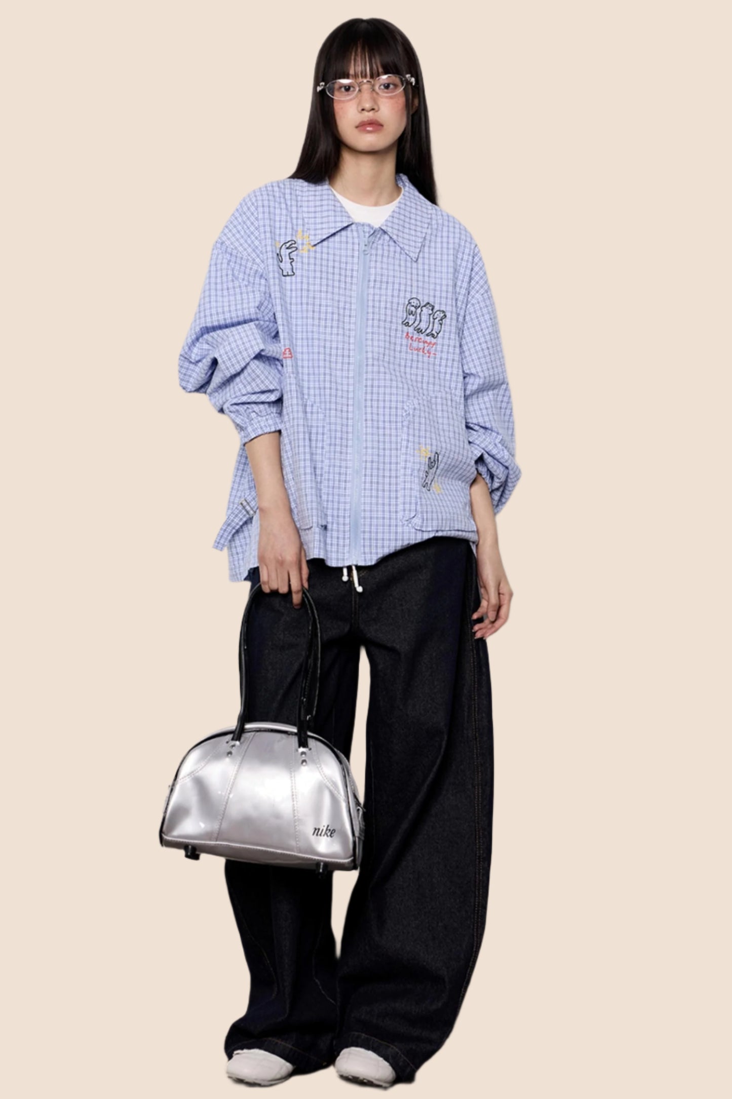 Cartoon Print Plaid Jacket