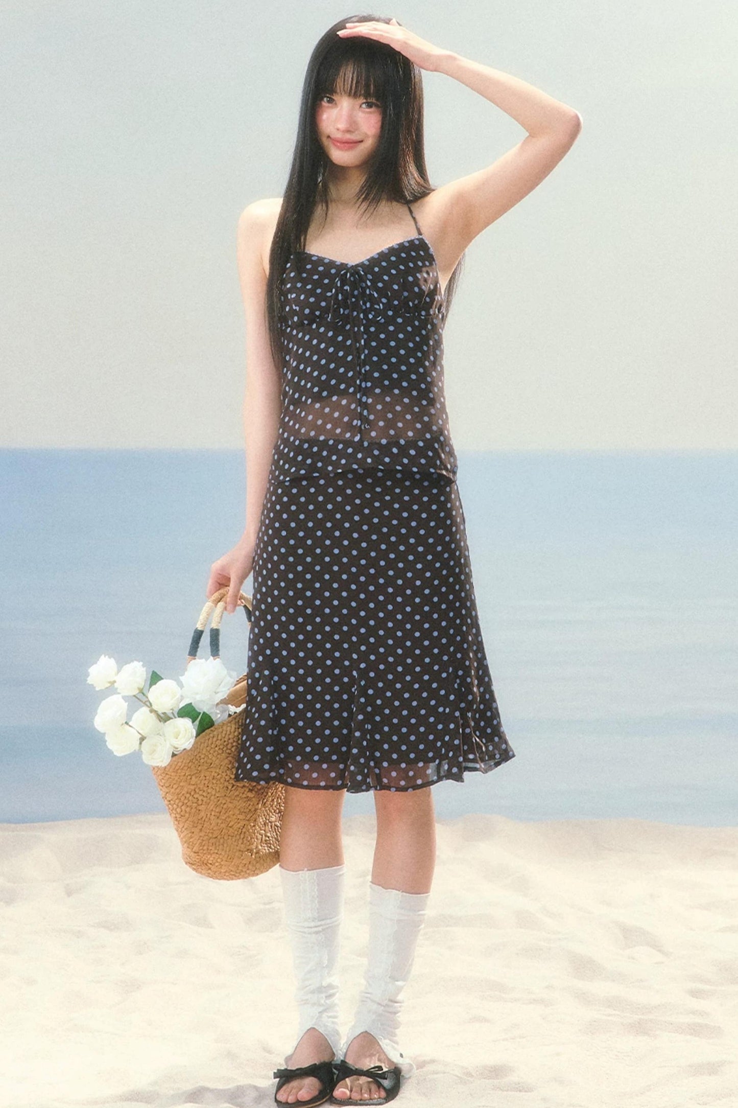 Retro Contrast Polka Dot Camisole Set-Up