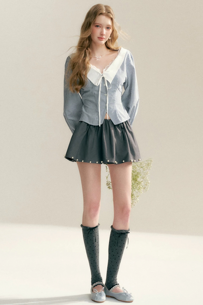 Lace Trim Plaid Blouse