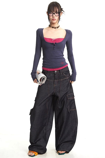 Slim Fit Fake Two-Piece Long Top