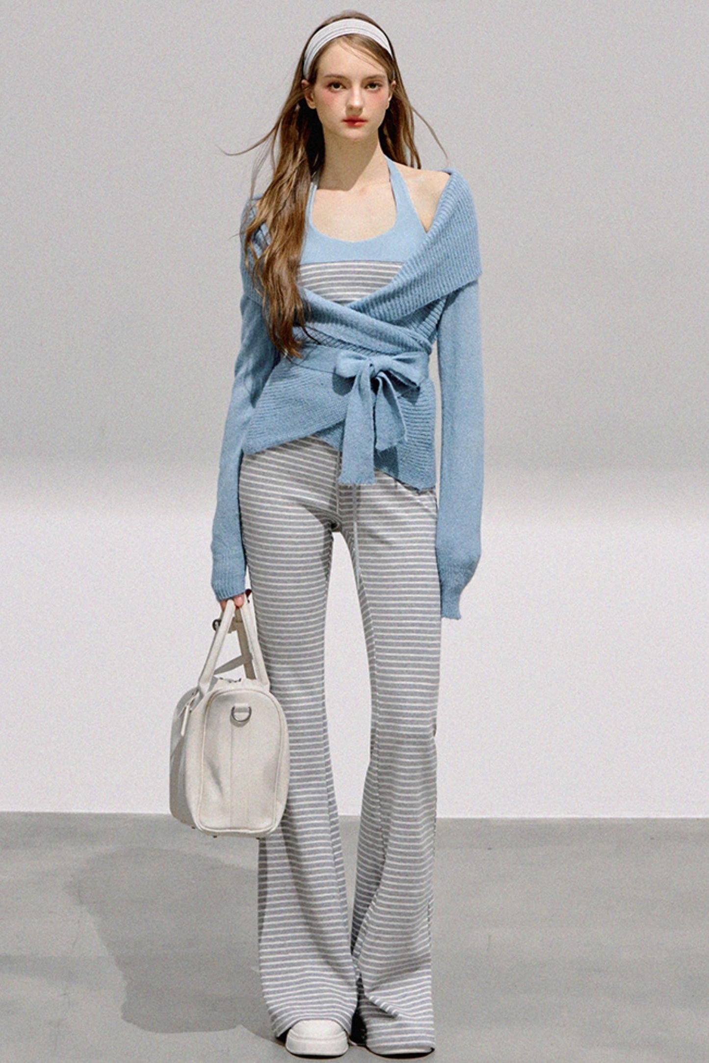 Striped Halterneck Knit Top Set-Up