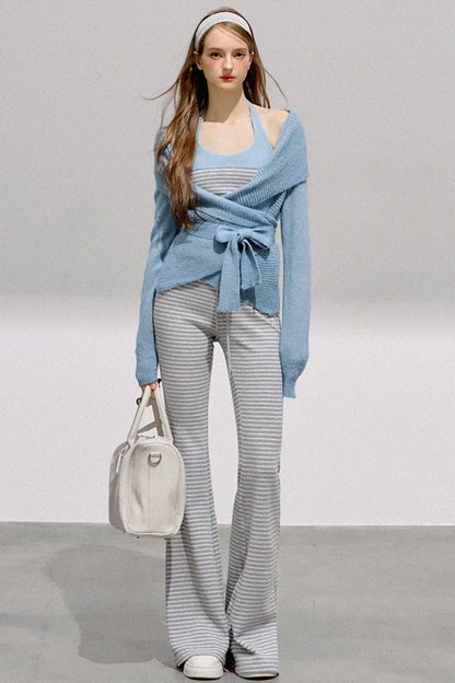 Striped Halterneck Knit Top Set-Up