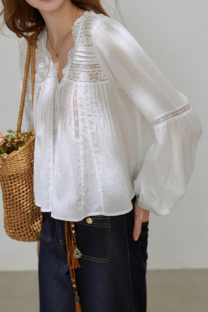 White Lace V-Neck Top