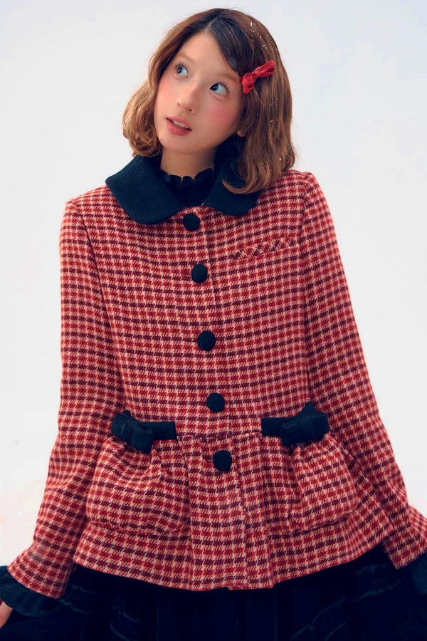 Red Plaid Woolen Coat