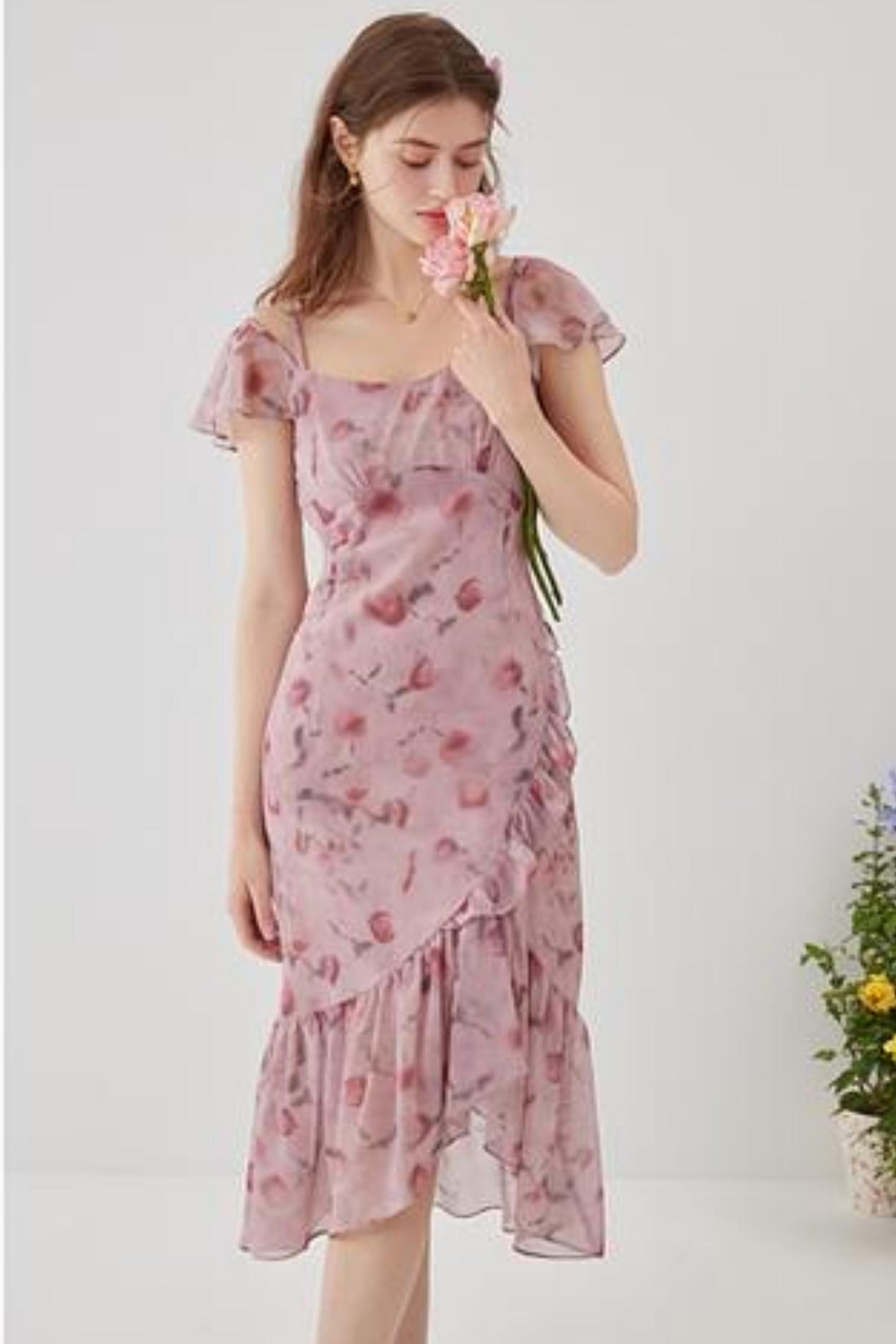Pink Floral A-Line Dress