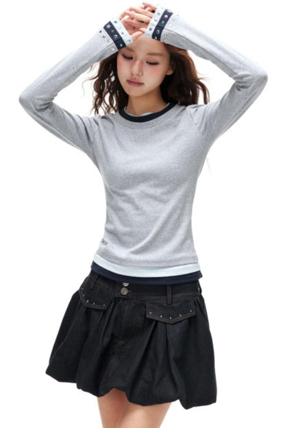 Color-Block Rhinestone Slimming Top