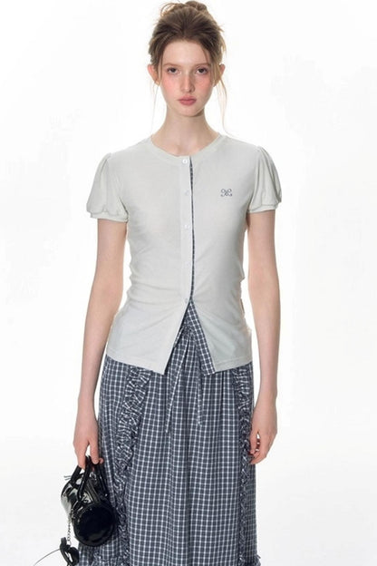 Original Slim Short Sleeve  Plaid Panelled Skirt Set-Up