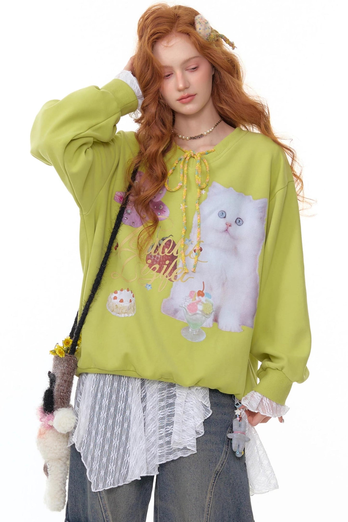 American Retro Cat Print Sweatshirt