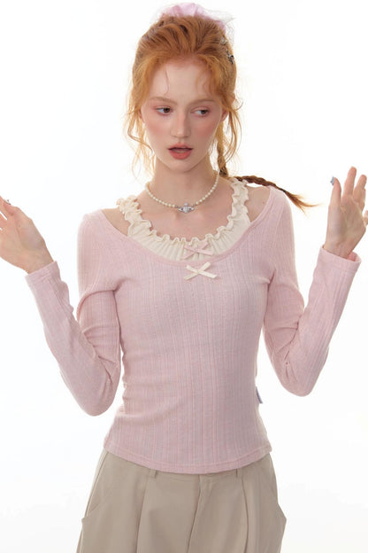 Fake Two Bow Halterneck Top