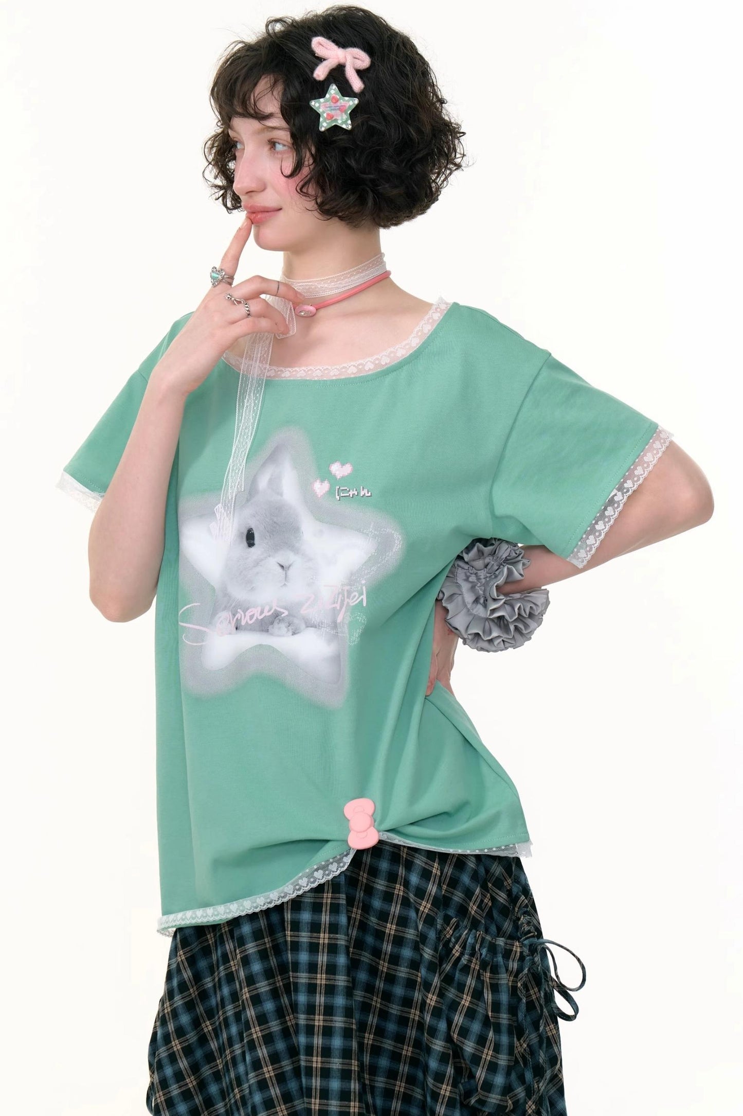 Star Rabbit Lace Short Sleeve T-shirt
