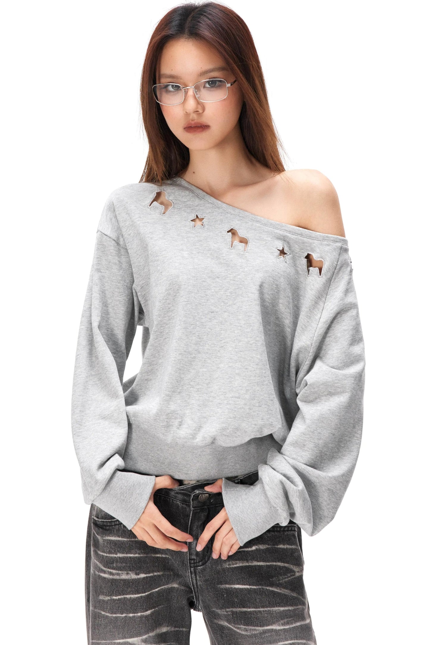 Asymmetrical Hollow Knit Sweater