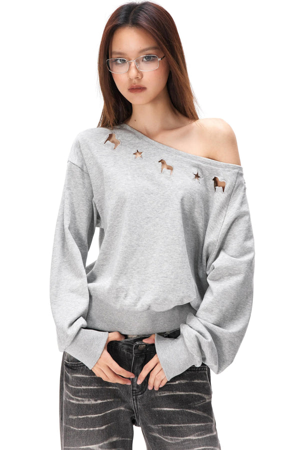 Asymmetrical Hollow Knit Sweater