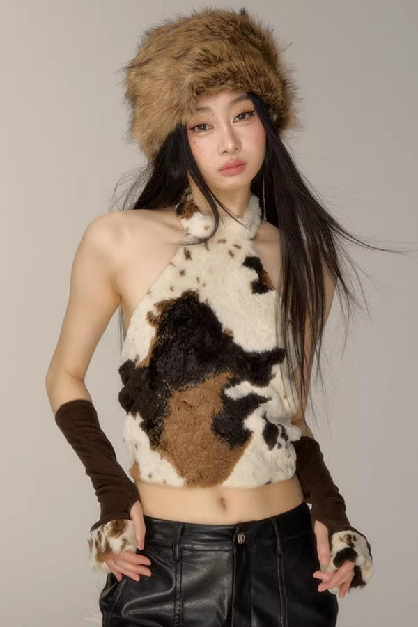 Off-Shoulder Plush Halter Top