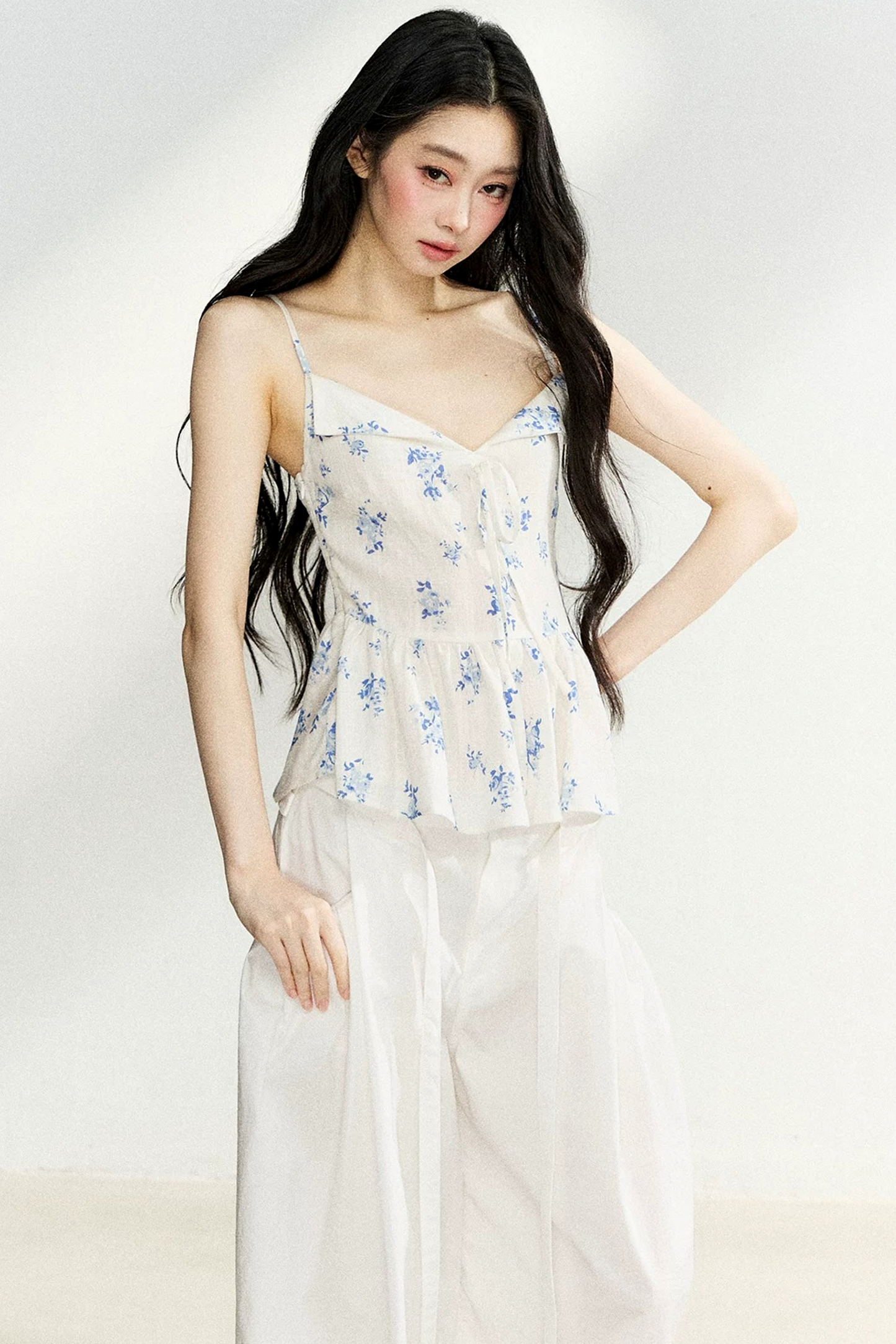 Ruffled Floral Drawstring Vest