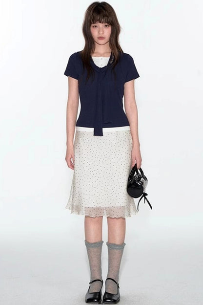 French Polka Dot A-Line Chiffon Skirt