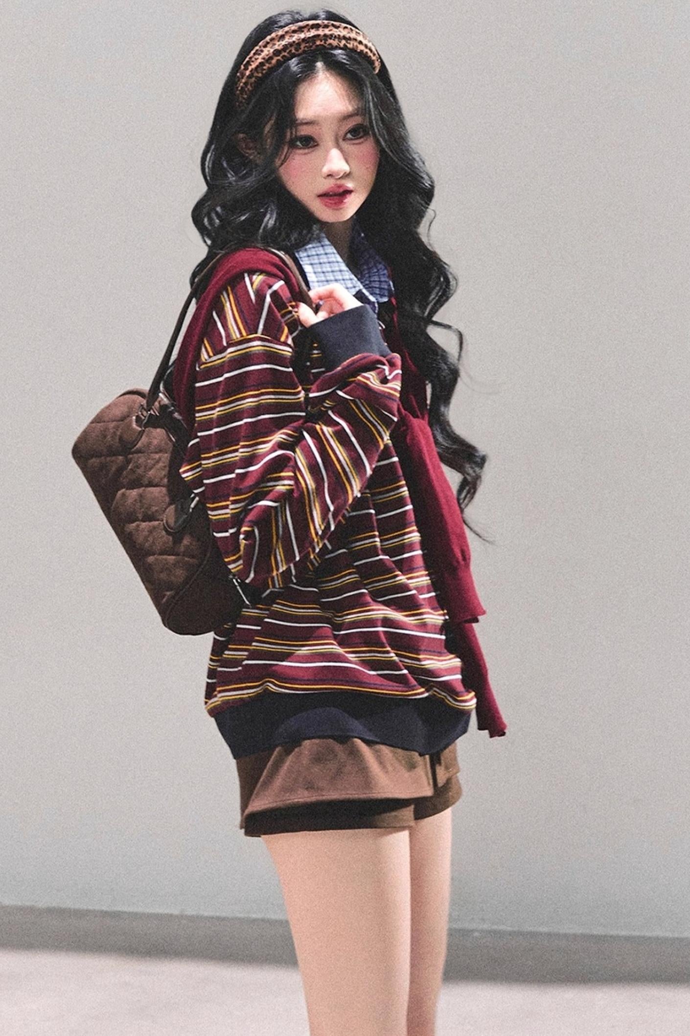 Striped Polo Collar Top