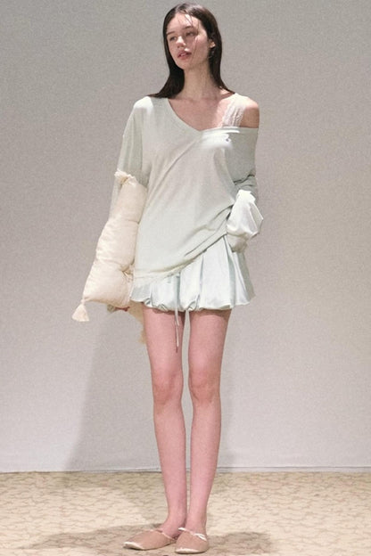 Greenery Lace Slanted Pullover Sweatshirt