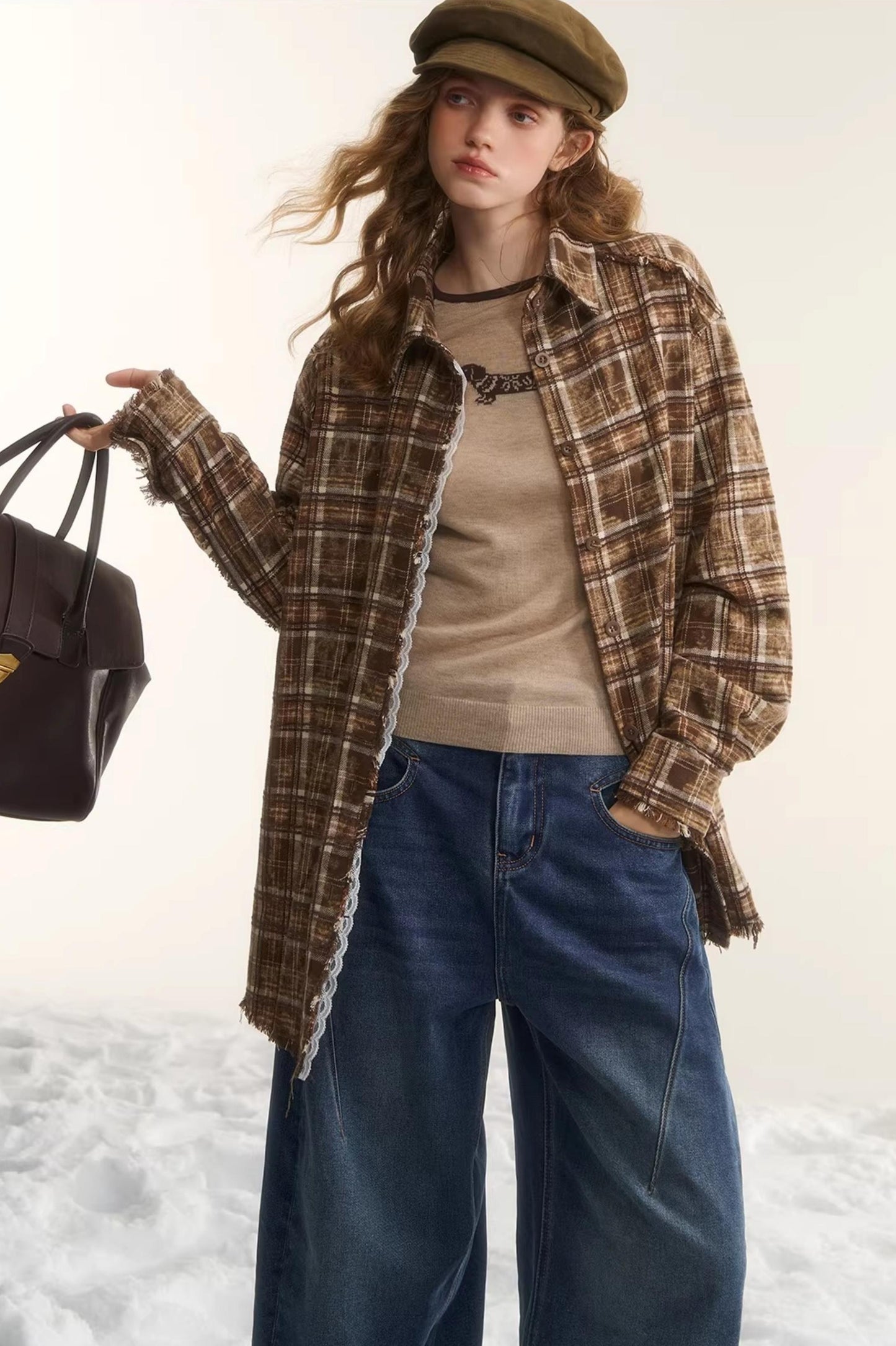 Lace-Trimmed Plaid Shirt