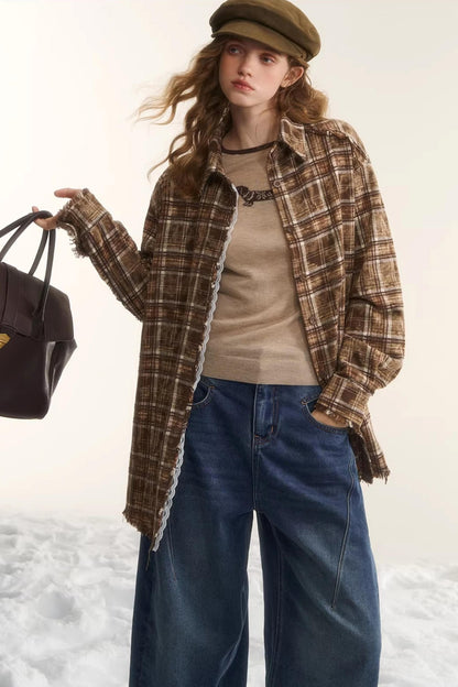 Lace-Trimmed Plaid Shirt