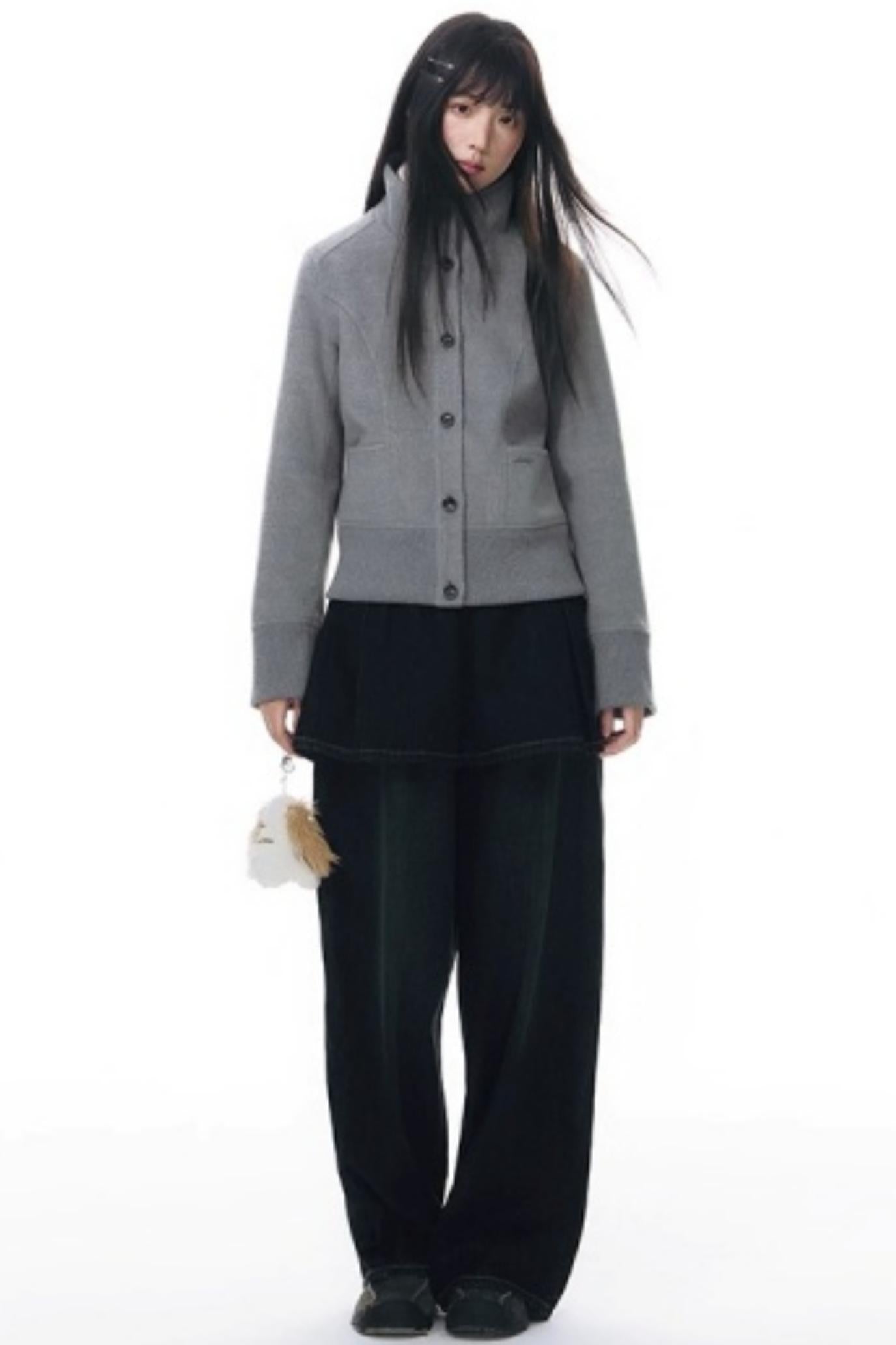 Fake Two-Piece Pleated Skirt Jeans