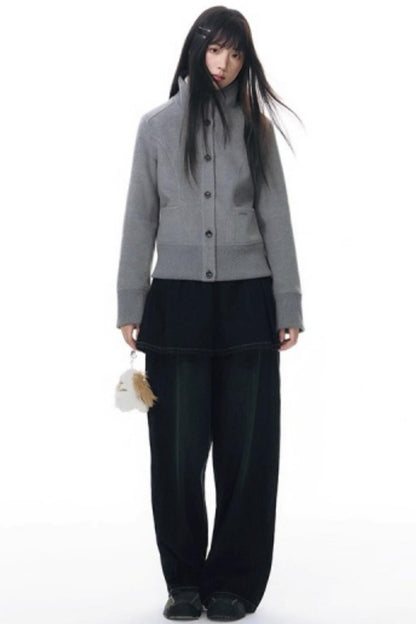 Fake Two-Piece Pleated Skirt Jeans