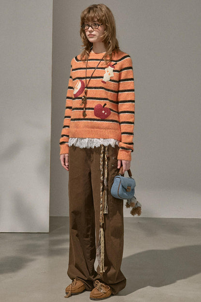 Apple Striped Crew Neck Top