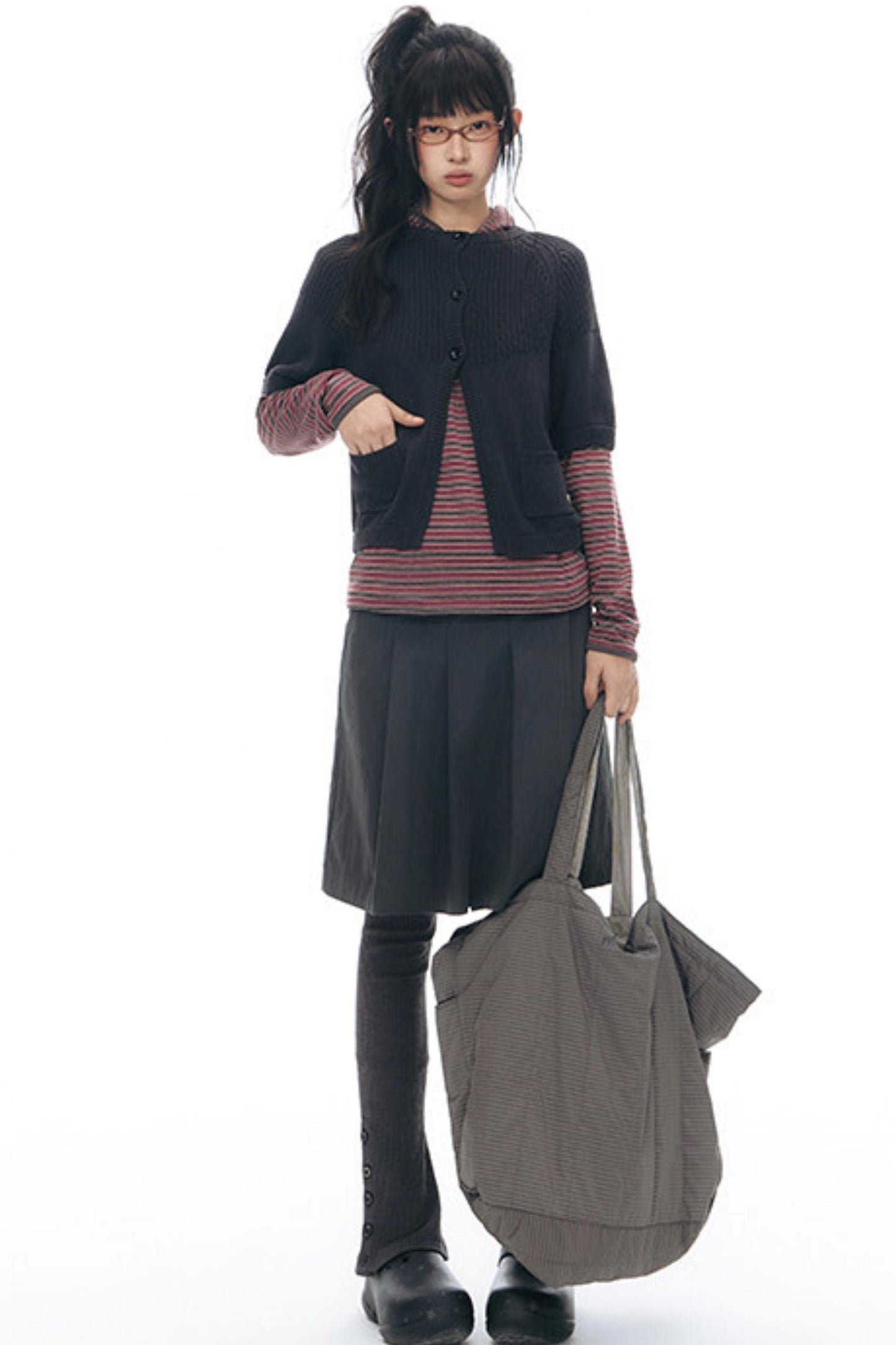 Vintage-Strickjacke mit mittellangen Ärmeln