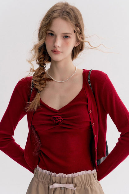 Red Knit Suspender Set