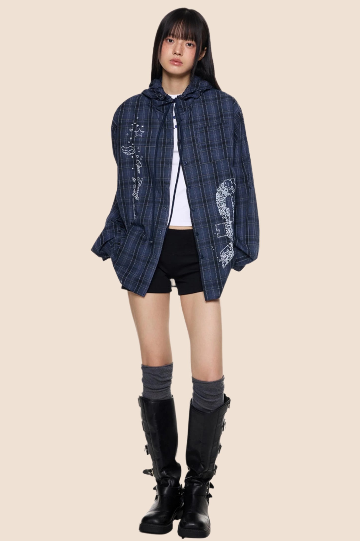 Hooded Plaid Lightweight Loose Jacket
