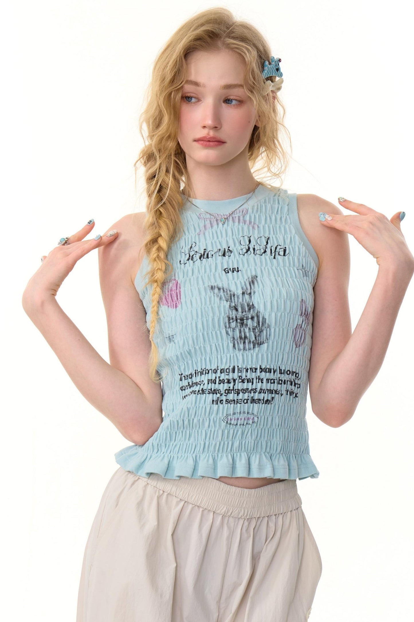 Rabbit Print Wrap Top