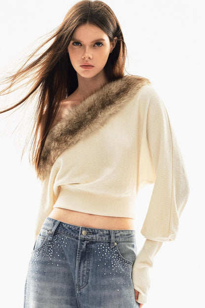 Detachable Fur Collar Sweatshirt