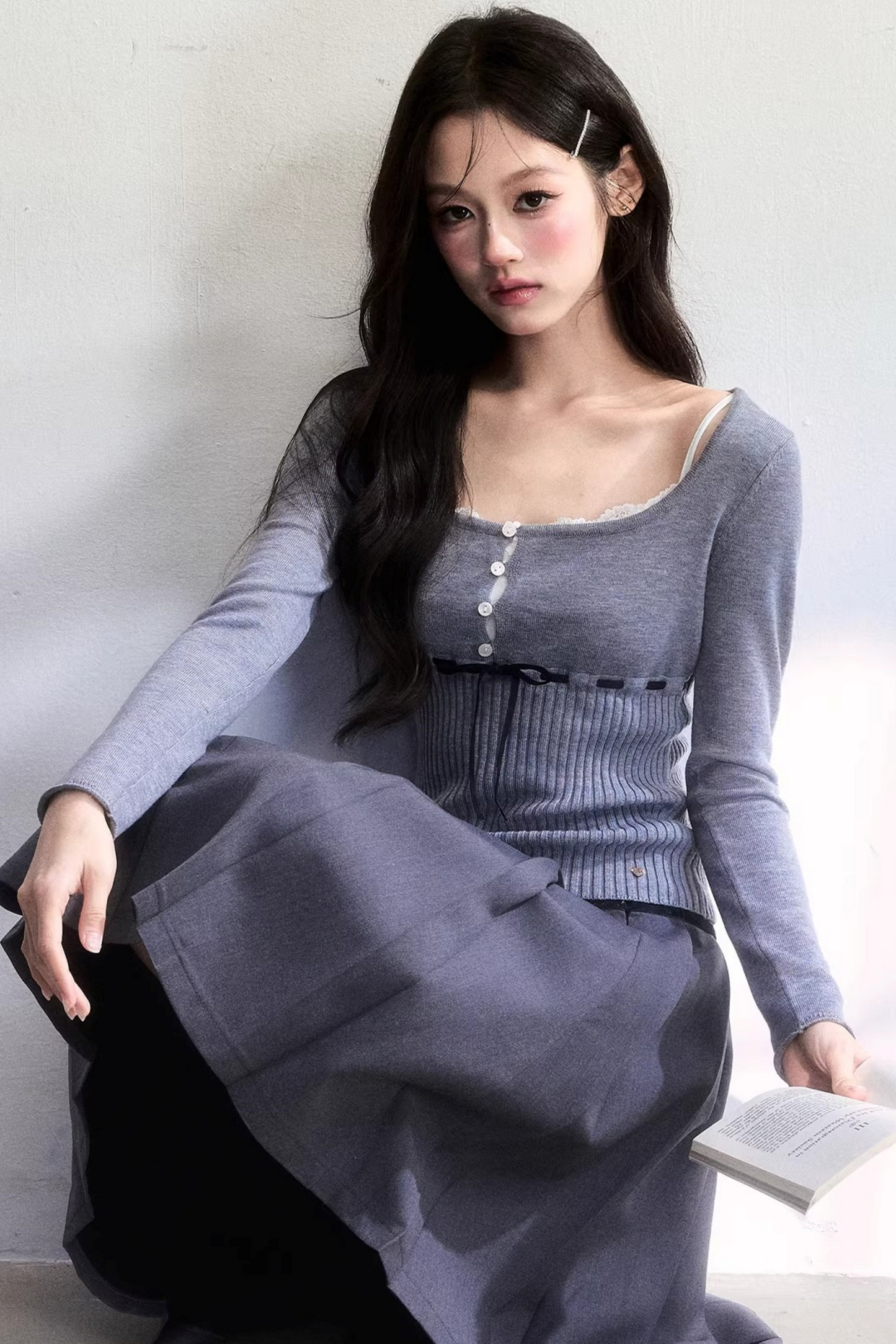 Ribbon Knit Tie-Up Top