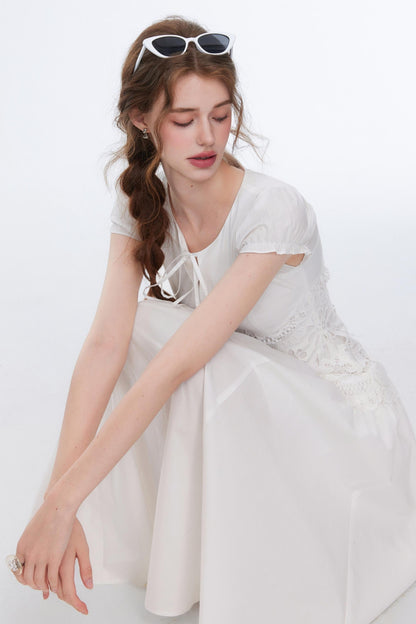 Bubble Sleeve White Dress