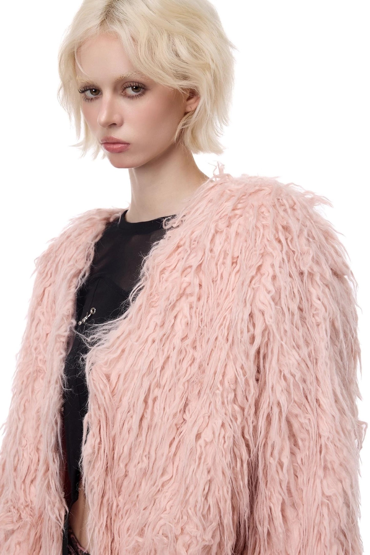 V-Neck Shearling Fur Jacket