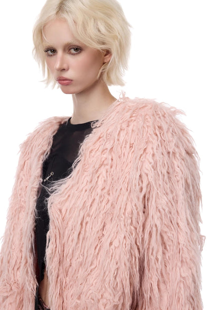 V-Neck Shearling Fur Jacket