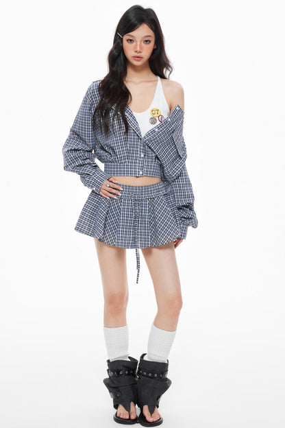 Blue Plaid Skirt Set-Up